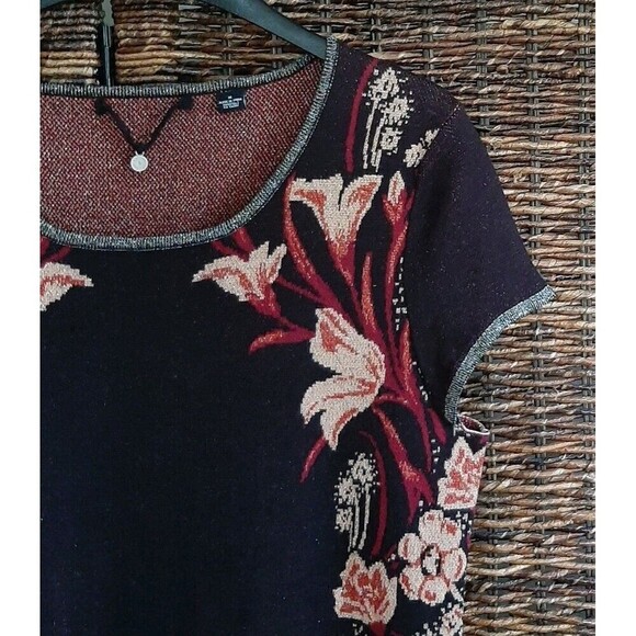 Anthropologie Knitted & Knotted Moretta Silk Floral Sweater Dress Medium Black - Picture 3 of 8